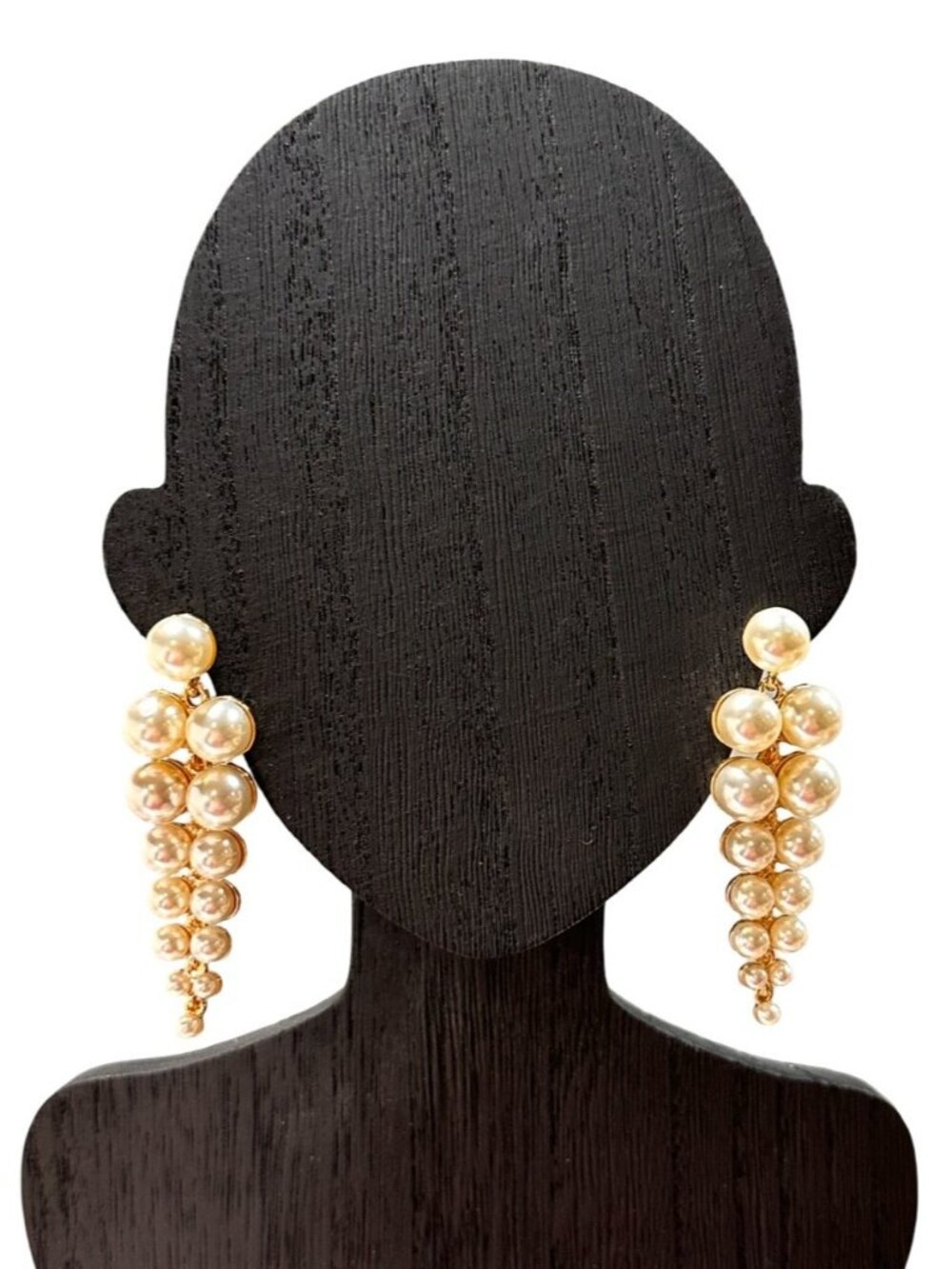 Gold Tone Statement Faux Pearl Cluster Drop Earrings 3 Inch Length Evening NWOT